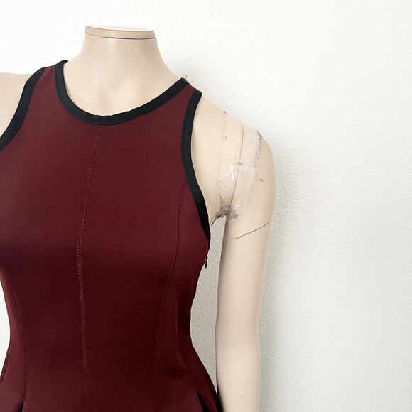 [T Alexander Wang] Maroon Racerback Neoprene Fit and Flare Mini Dress Sz Large L - Picture 7 of 10